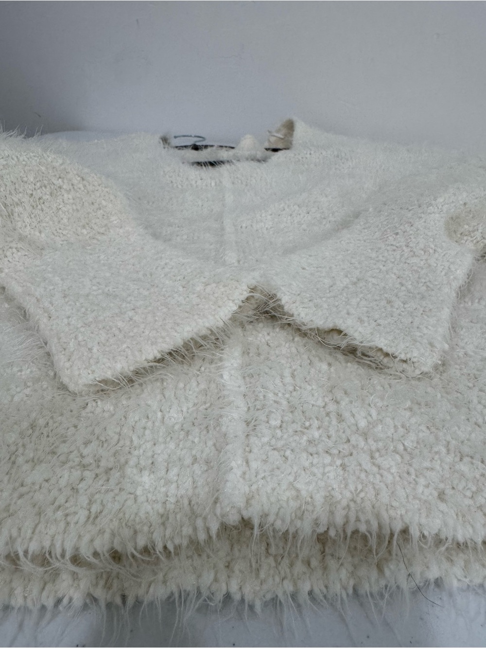 Free People Icing Fuzzy Knit Pullover Sweater Large Ivory V-Neck Oversized - Picture 14 of 15
